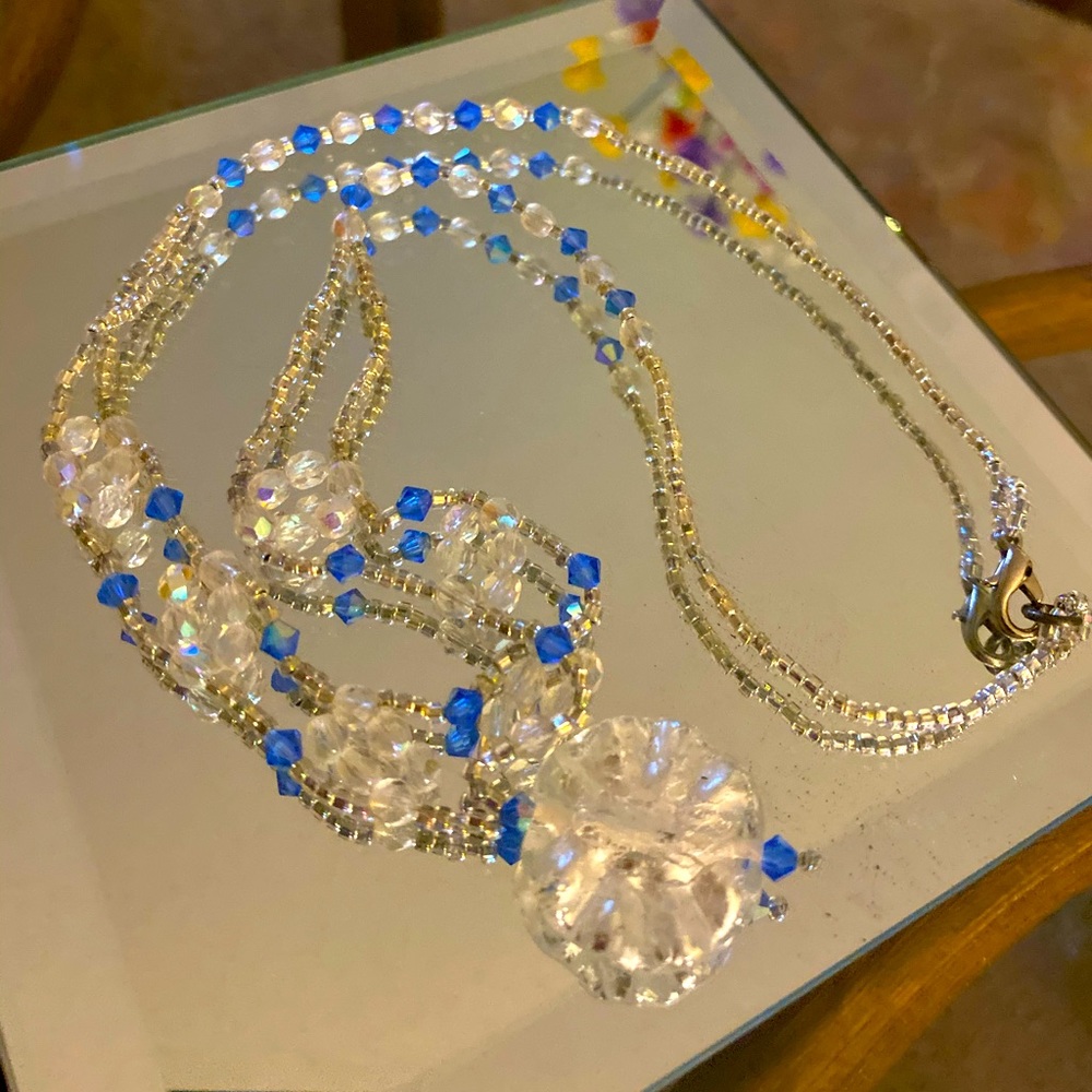 Beaded Crystal Silver Necklace